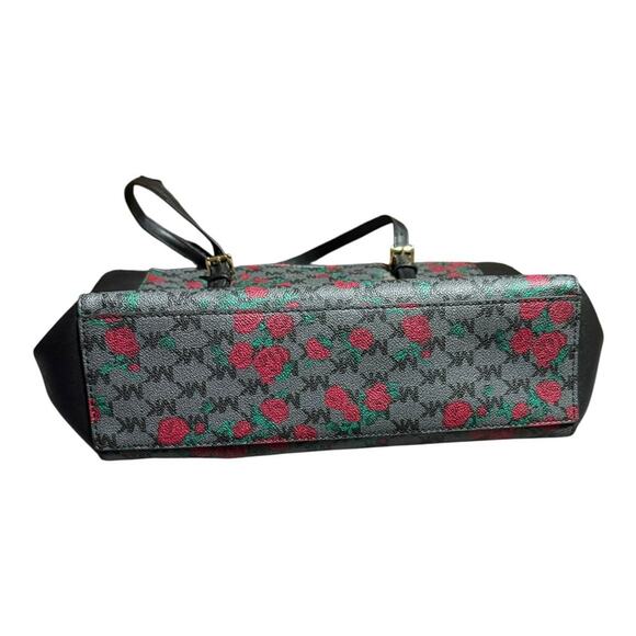 Michael Kors Tote Bag Black Rose Floral MK Monogram Satchel Handbag Purse - Picture 8 of 12